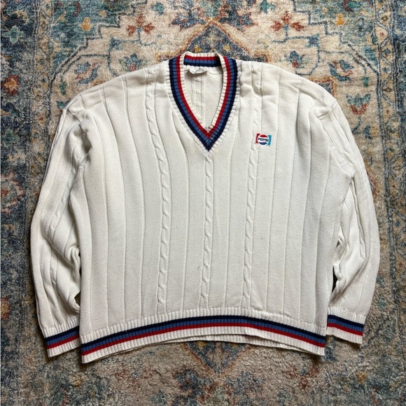 Vintage Pepsi Cable Knit V-Neck Sweater Size XXL - Picture 1 of 5